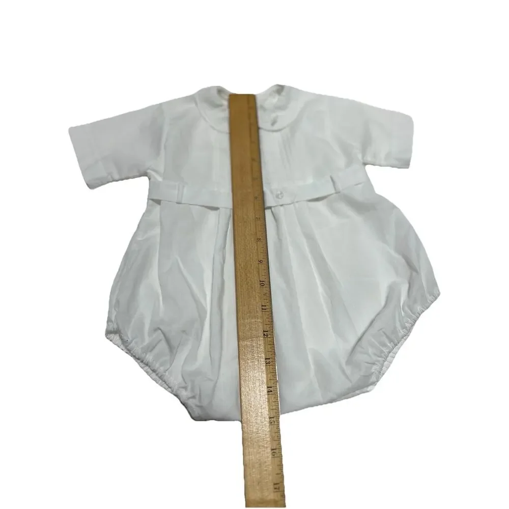 Vintage Feldman Bros Boys 6 Mo Bubble Romper White Belt Baptism Christening